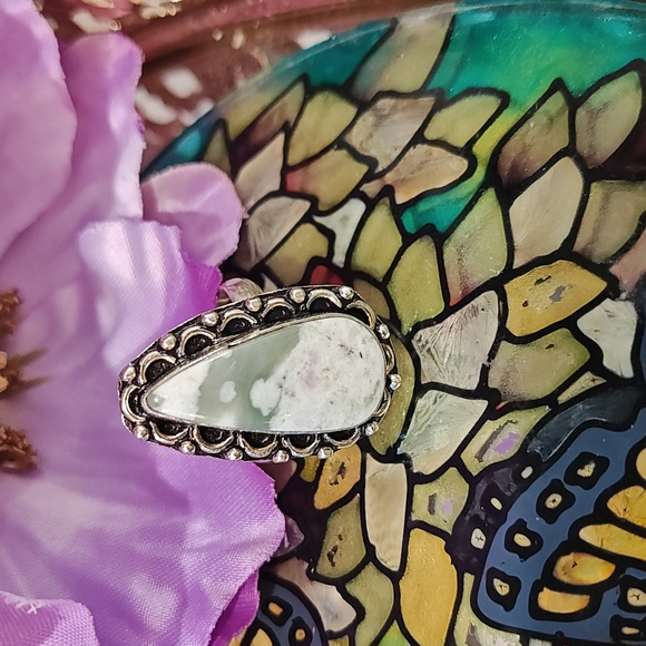 Ocean Jasper 925 Silver Gemstone Ring - Size 8 3/4 - Picture 4 of 8
